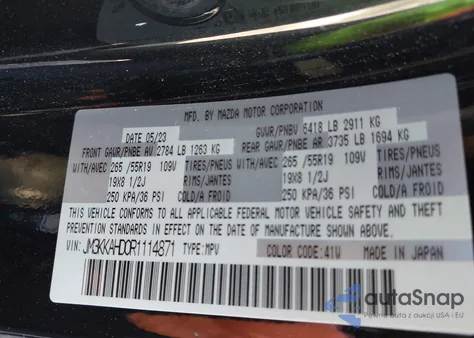 2024 Mazda Cx-90 3.3 Turbo Select из США, поврежденный, VIN JM3KKAHD0R1114871